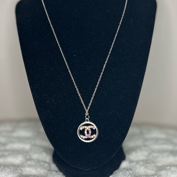 CC Silver & Pink Crystal Pendant Necklace